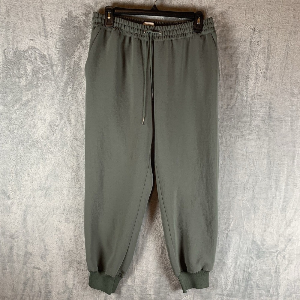Wilfred Aritzia Buffon Pant Crepe Jogger Womens Size S Green Silk Trim Elastic